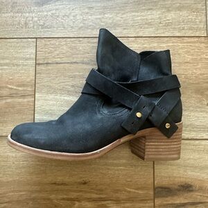 UGG Elora Black Ankle Boots with Strap and Block Heel
